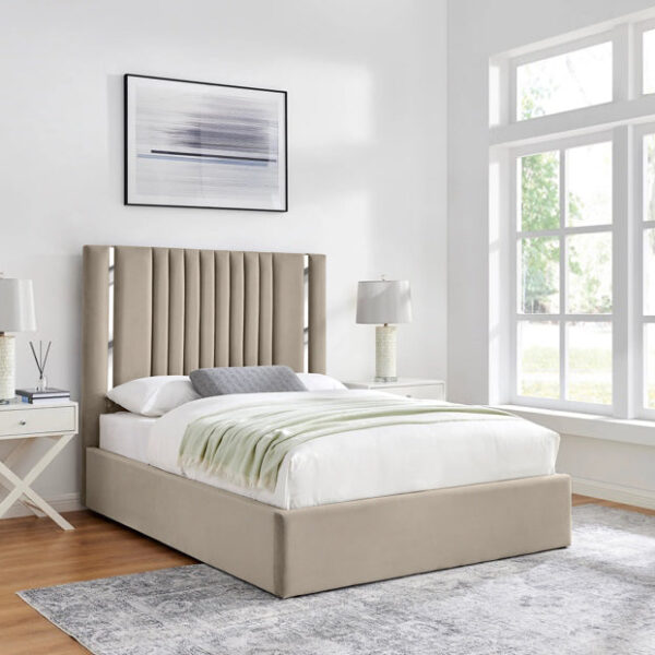 TUDOR Gabriella Luxury Bed Frame with Chrome headboard trim